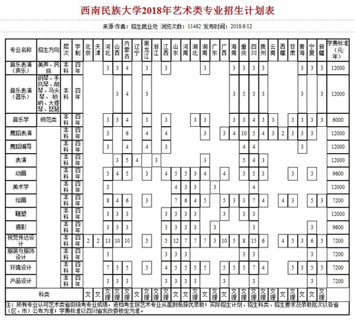 2019年西南民族大学艺术类招生计划